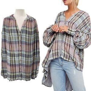 Free People Multicolor Plaid Button Down Shirt